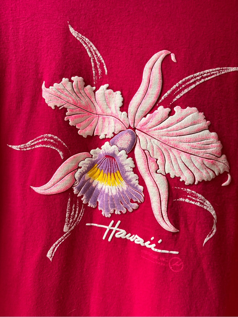 Vintage Hawaii Tee Shirt Hot Pink with Puffy Flower Size XL - Picture 2 of 6